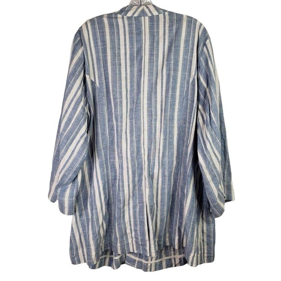 Catherines Womens Blazer Open Front Jacket Size 2X Linen Blend Blue White New - Picture 3 of 10